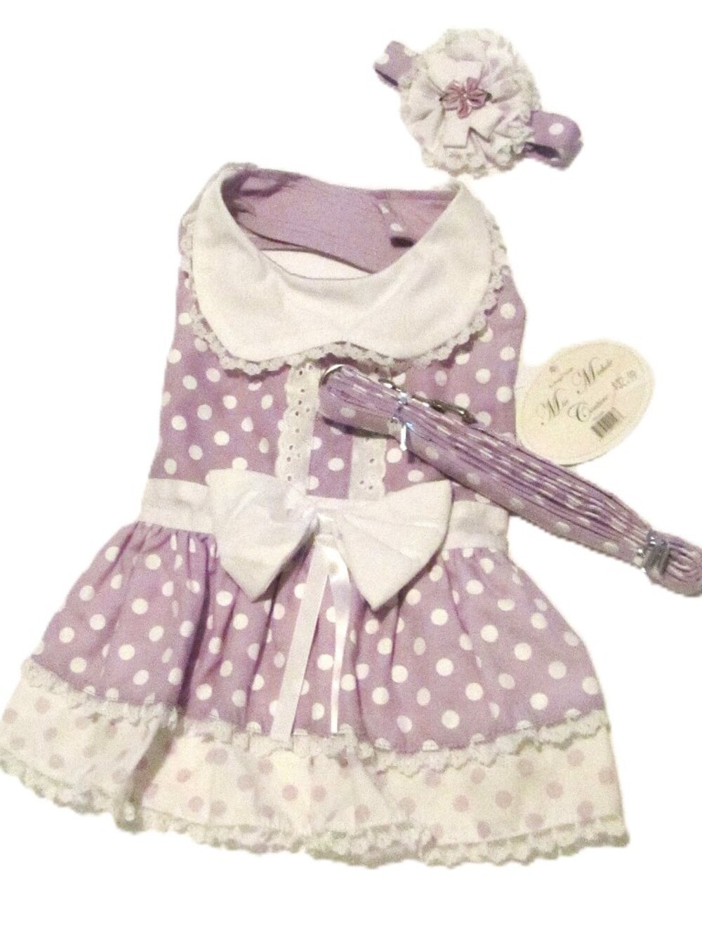 Lavendar Purple Polka Dot Pet Dress Set (M)